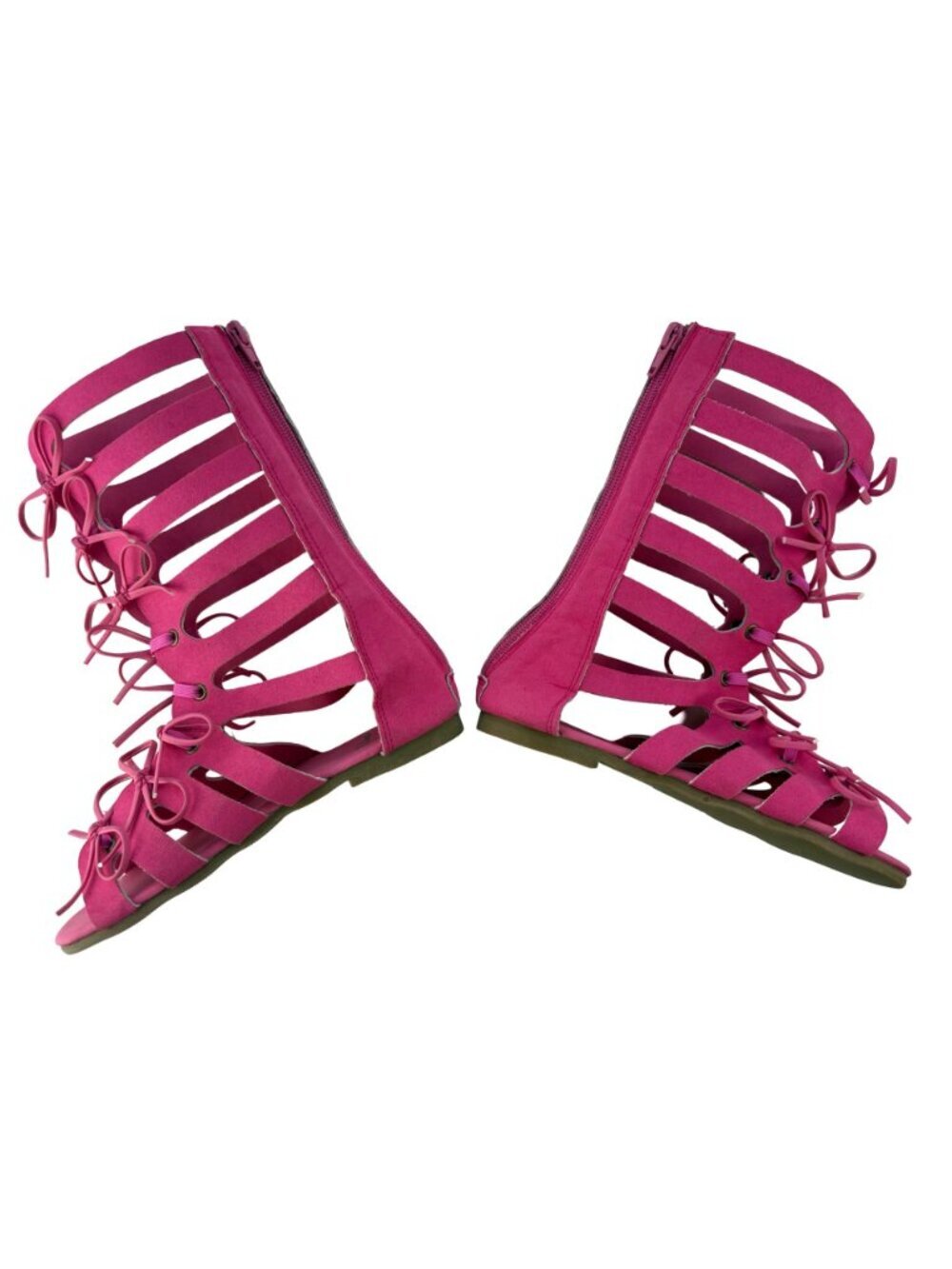 Makena Lane Girls Tall Gladiator Sandals in Faux Suede Bows Hot Pink Kids Size 1 - Picture 7 of 9